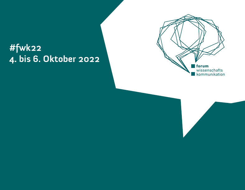 Sprechblase mit Logo des Forum Wissenschaftskommunikation. #fwk22 4. bis 6. Oktober 2022